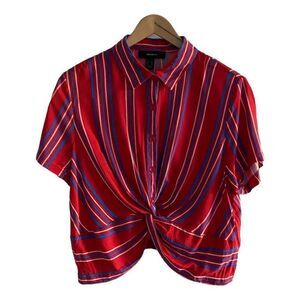 FOREVER 21 Plus Women's Red Blue Striped Crop Top US 0X